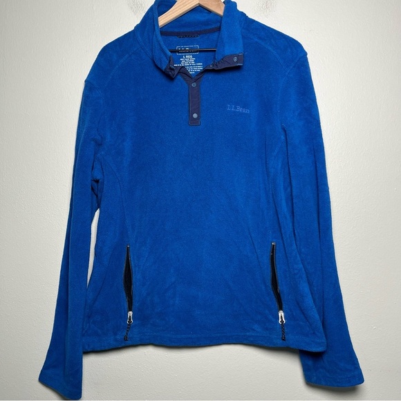LL Bean Men Trail Modern Polo Fleece Sweater Large Cobalt Blue‎ Snap Quarter Zip - Picture 1 of 9